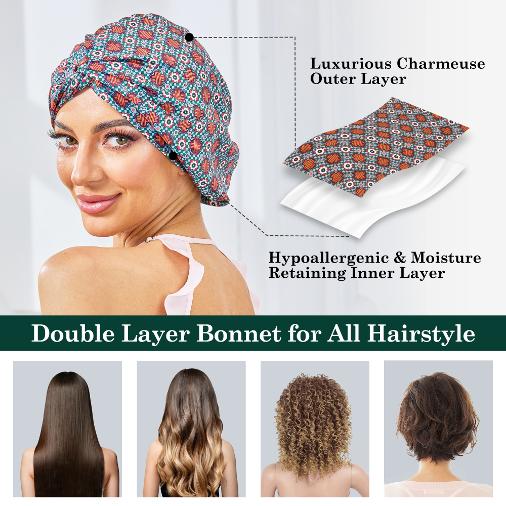 Adjustable Button Bonnet - Red & Green Crossed Flower