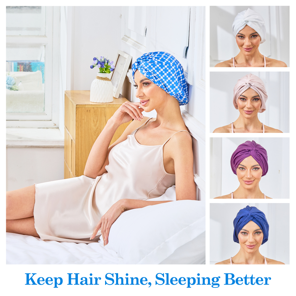 Adjustable Button Bonnet - Blue & White Checkered