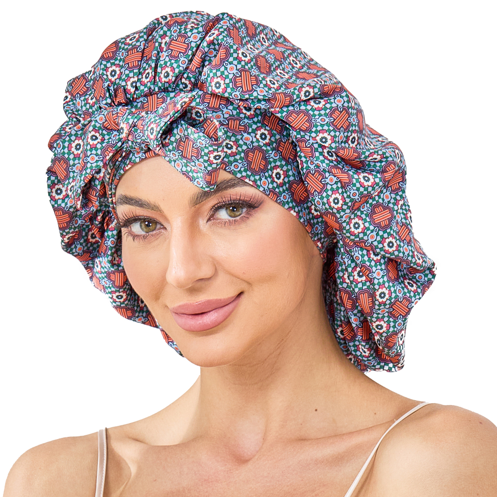 Tie Band Bonnet - Red & Green + Pink