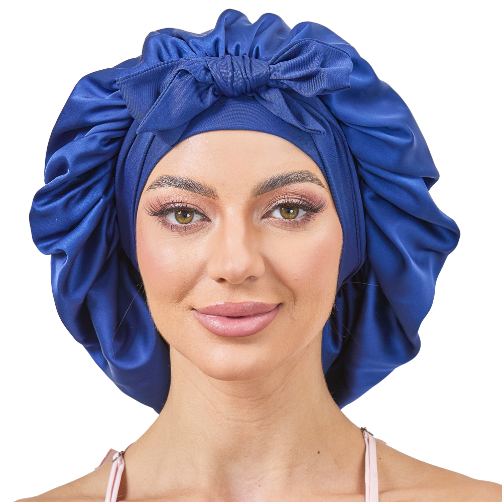 Tie Band Bonnet - Navy + Sky Blue