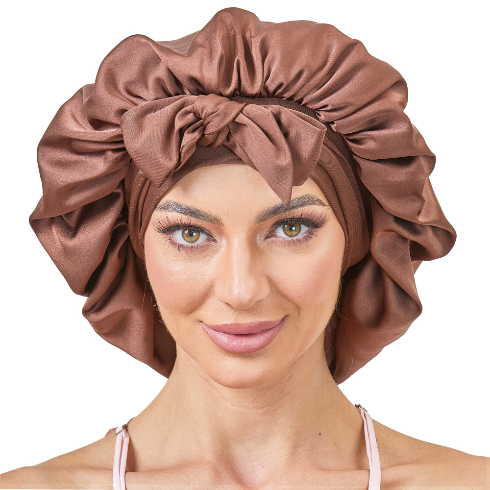 Tie Band Bonnet - Coffee + Gold