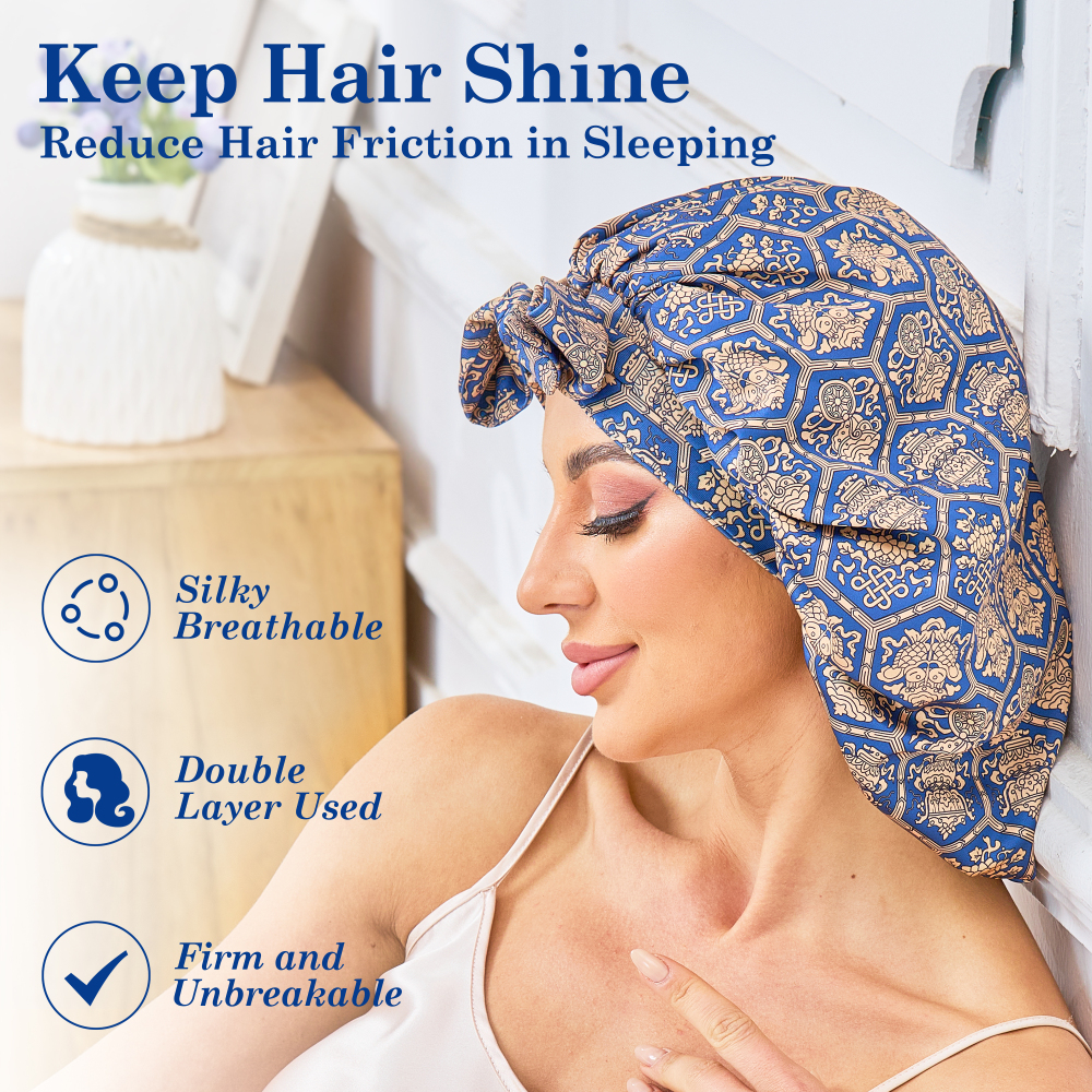 Tie Band Bonnet - Blue-Green & Gold + Pink