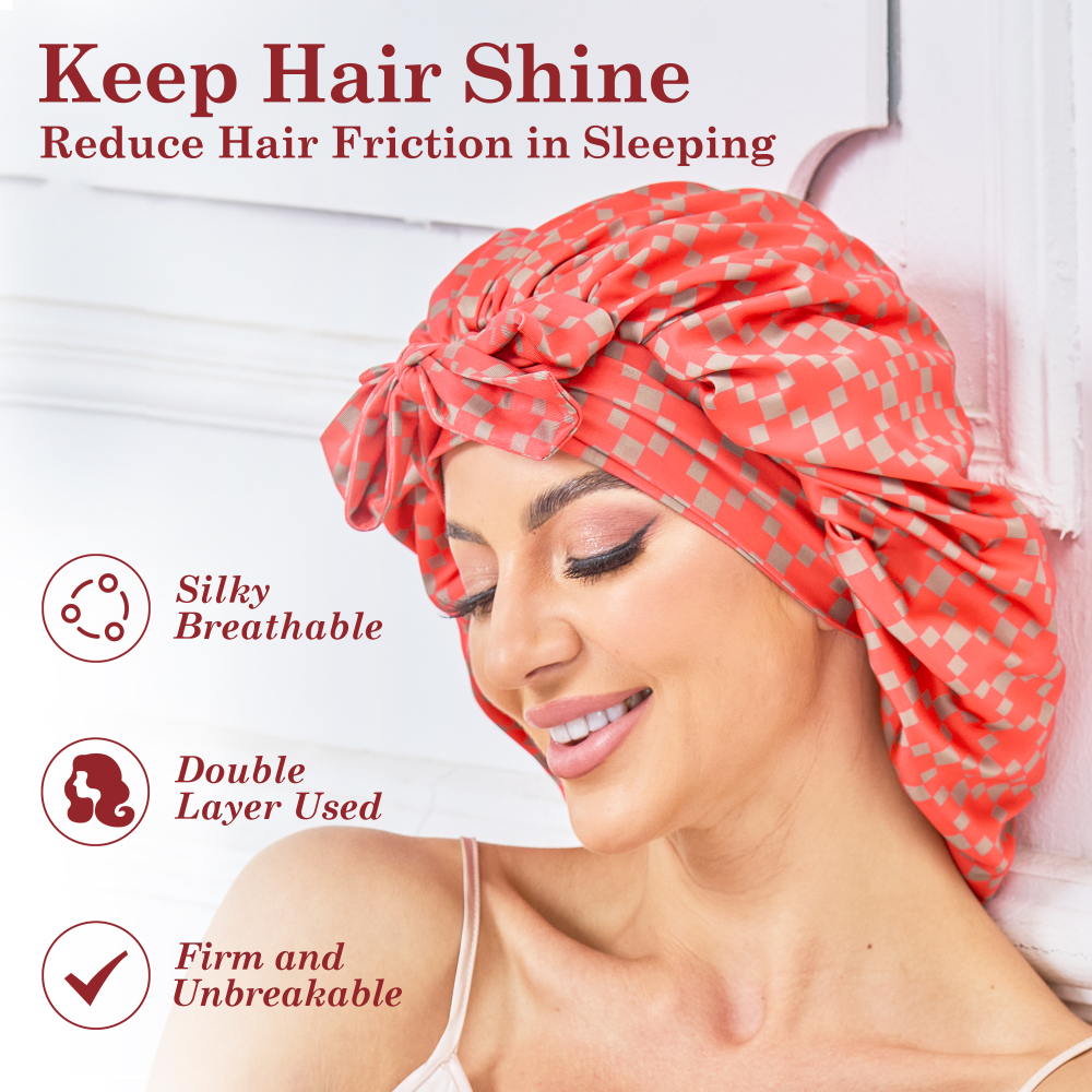 Tie Band Bonnet - Red & Dark Gold + Pink