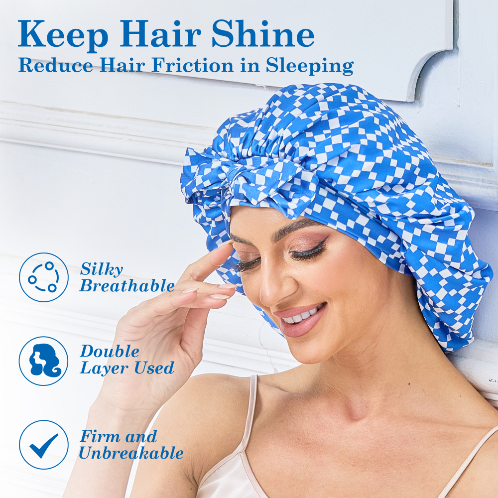 Tie Band Bonnet - Blue & White + Pink