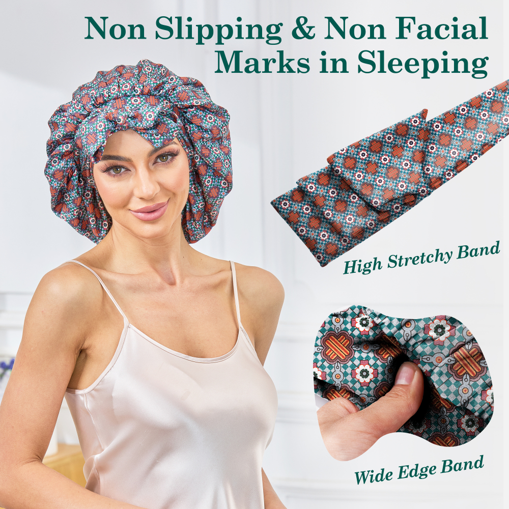 Tie Band Bonnet - Red & Green + Pink