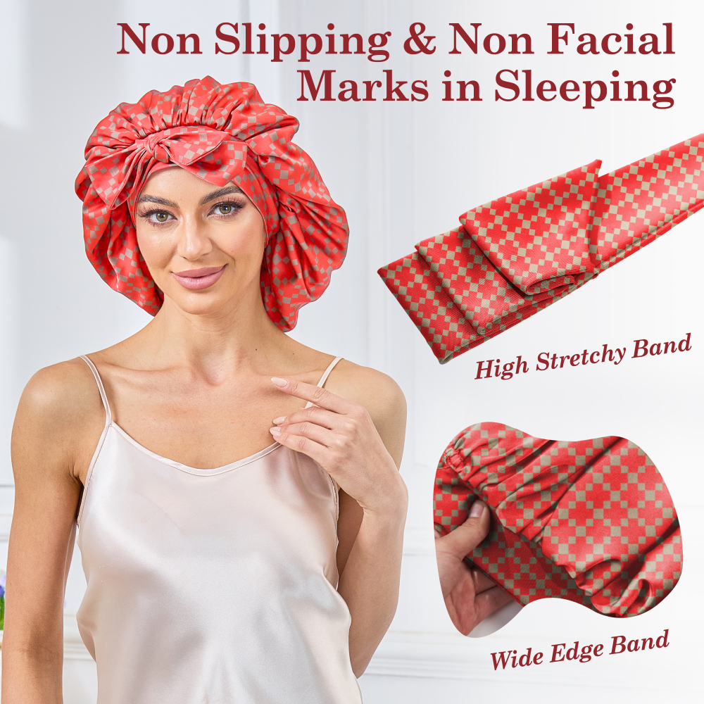 Tie Band Bonnet - Red & Dark Gold + Pink