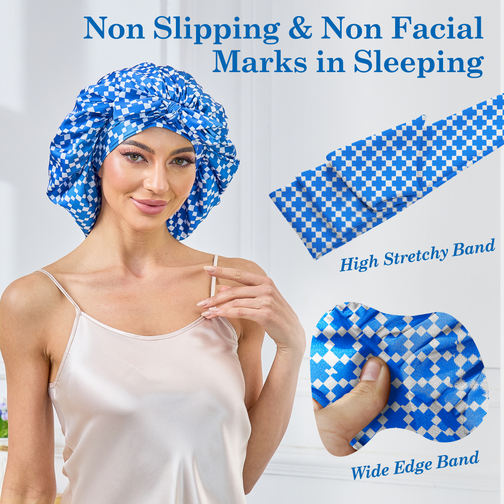 Tie Band Bonnet - Blue & White + Pink