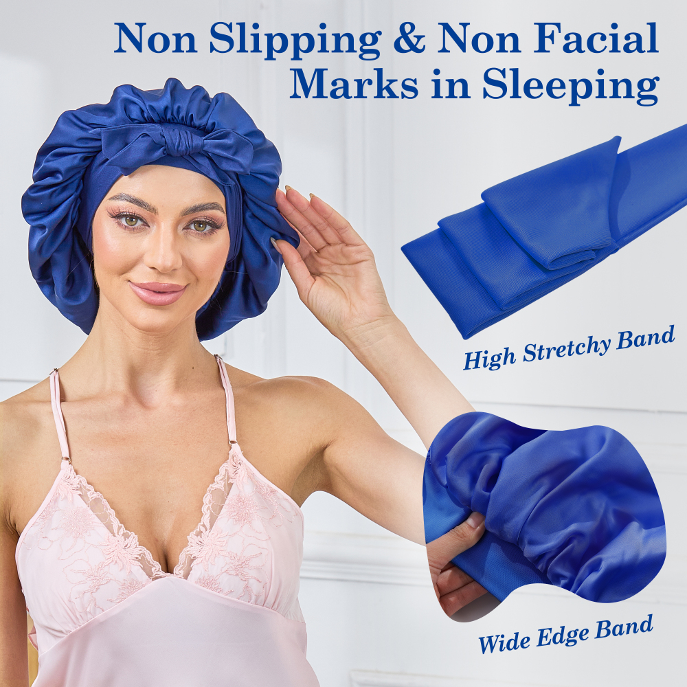 Tie Band Bonnet - Navy + Sky Blue