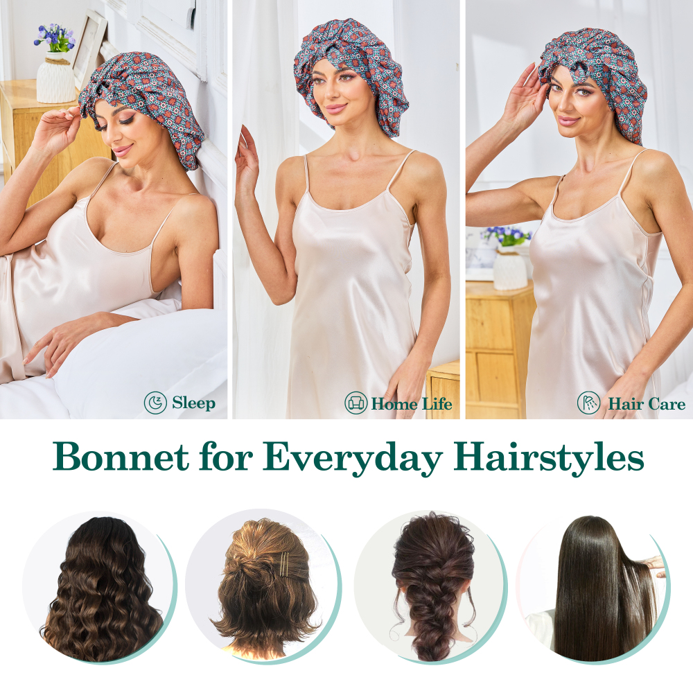 Tie Band Bonnet - Red & Green + Pink