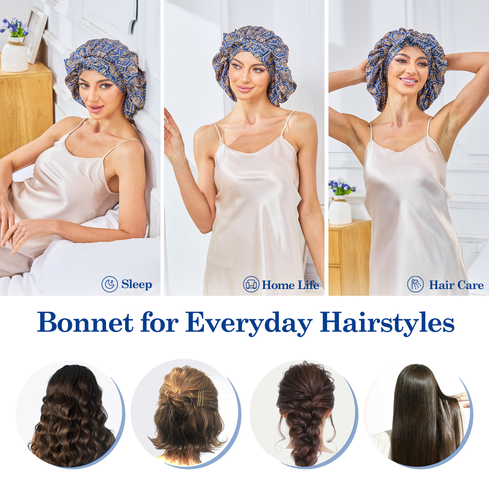 Tie Band Bonnet - Blue-Green & Gold + Pink