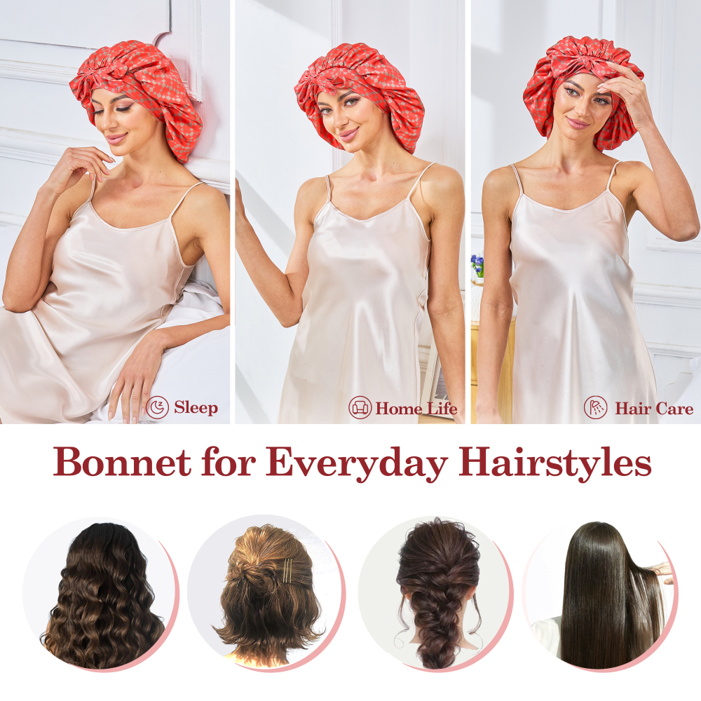 Tie Band Bonnet - Red & Dark Gold + Pink