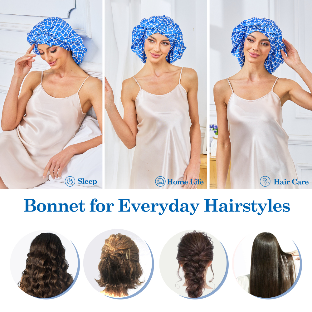 Tie Band Bonnet - Blue & White + Pink