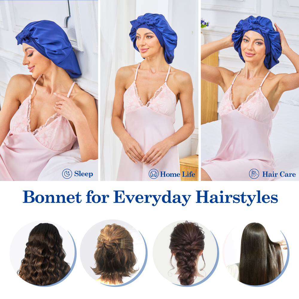 Tie Band Bonnet - Navy + Sky Blue