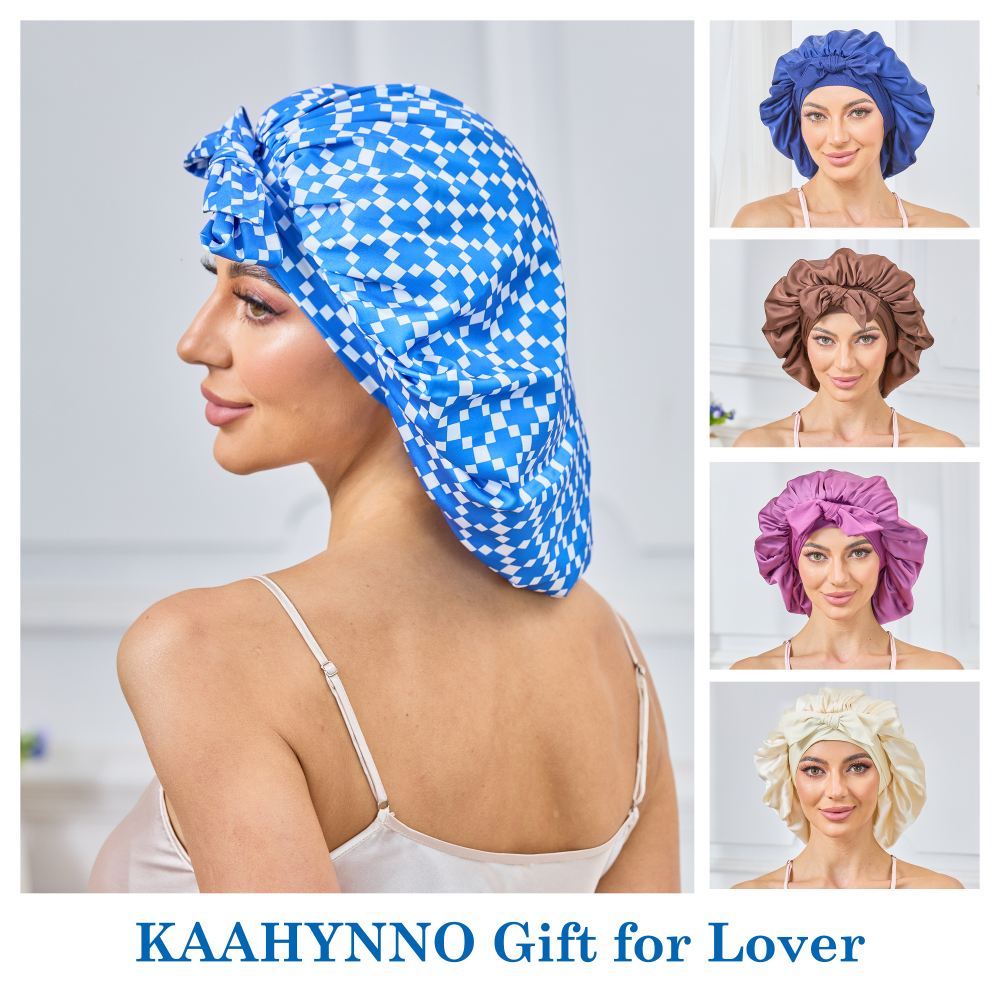 Tie Band Bonnet - Blue & White + Pink