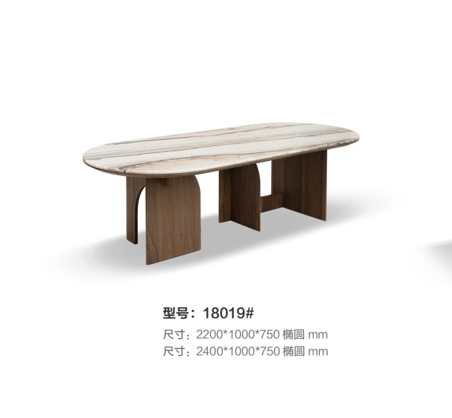 Simple Oval Marble Wooden Dining Table