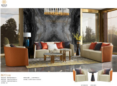 Luxury Orange and Beige Diamond Pattern Leather Sofa Set