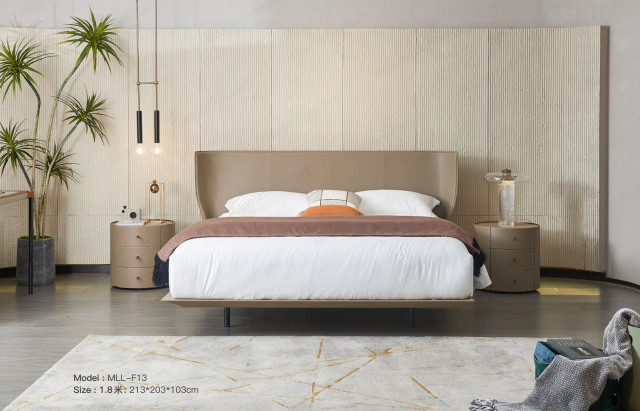 Casual Thin Headboard Saddle Leather Double Bed