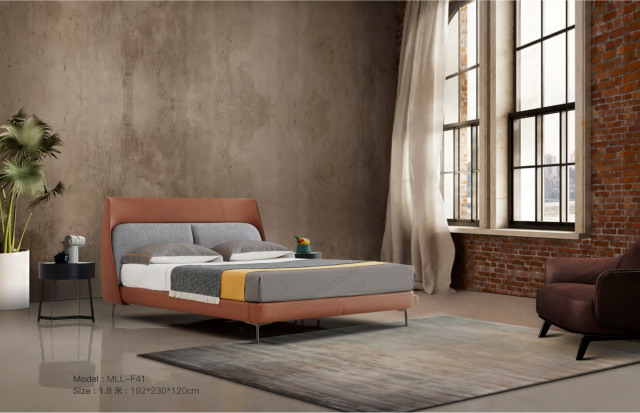 Modish Leather and Fabric Upholstered Double Bed