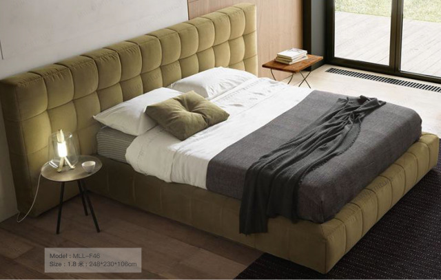 Modern Olive Green Tofu-block Upholstered Double Bed