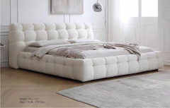 Nordic  Cream Fabric Puff Double Bed
