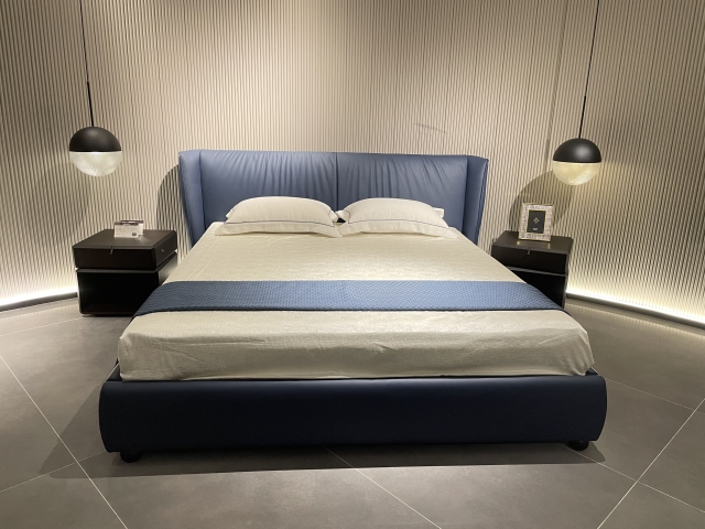 Simple Blue Genuine Leather Archibald Bed