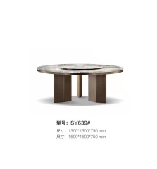 Round White-veined Marble Dining Table with Lazy Susan