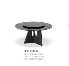 Modern Round Black Marble Dining Table with Turntable
