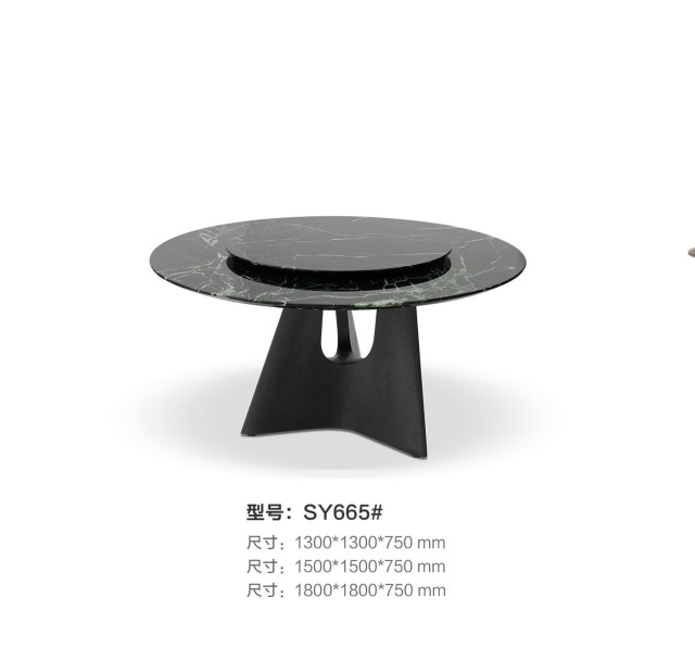 Modern Round Black Marble Dining Table with Turntable