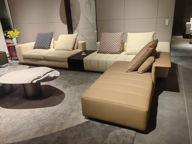 Modern Genuine Leather Piano Key Corner Sofa