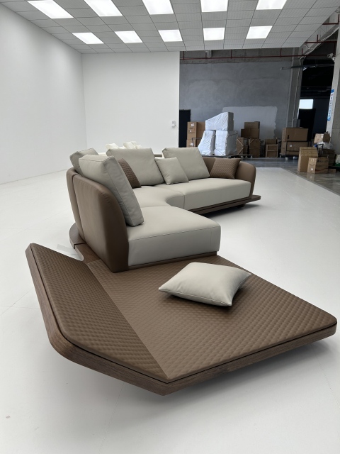 Italian Ferrari-Style Curved Leather Sofa