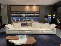 Simple White Linen Cloud Straight Sofa