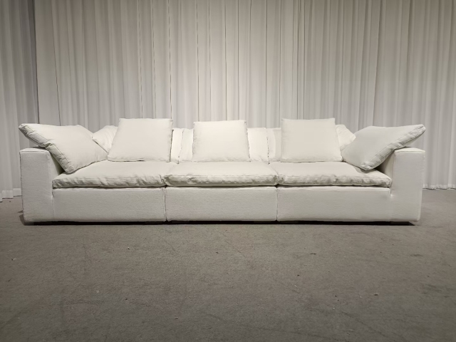 Simple White Linen Cloud Straight Sofa