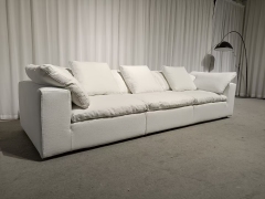Simple White Linen Cloud Straight Sofa