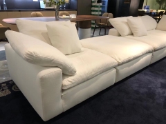 Simple White Linen Cloud Straight Sofa