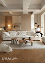 Simple White Linen Cloud Straight Sofa