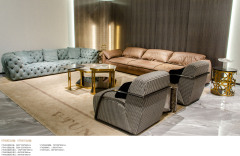 Light Luxury Houndstooth Fabric and Leather Sofa Set