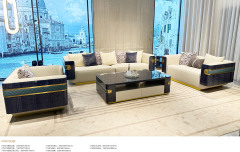 Luxury Leather Straight Sofa and Coffee Table Set