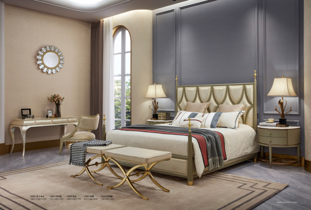 Luxury Seine Light Leather and Solid Wood Bed Set