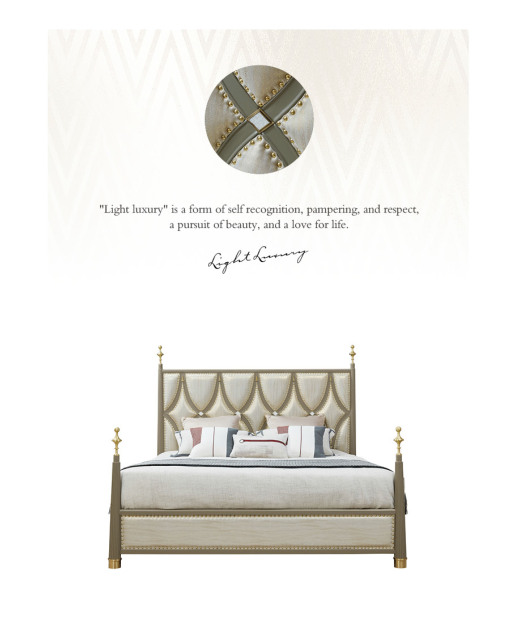 Luxury Seine Light Leather and Solid Wood Bed Set