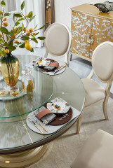 Neoclassical Round Glass Dining Table and Chair Set