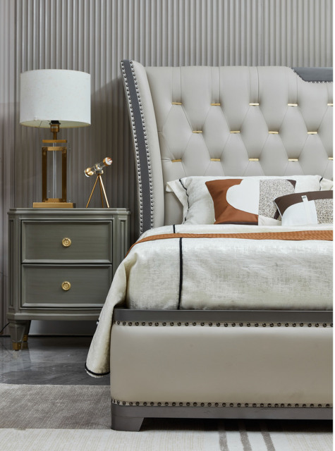 Luxury Leather Tufted Wooden Bed Set