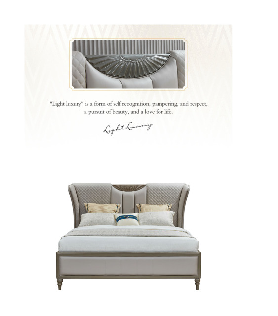 Luxury Genuine Leather and Solid Wood  Bed Set