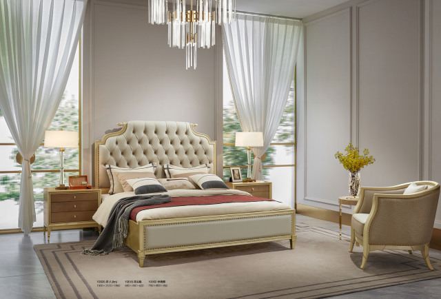 Luxury Tufted Leather and Solid Wood Bedroom Set