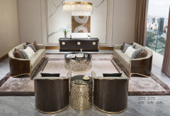 Luxury Rose Carved Leather and Solid Wood Sofa Set