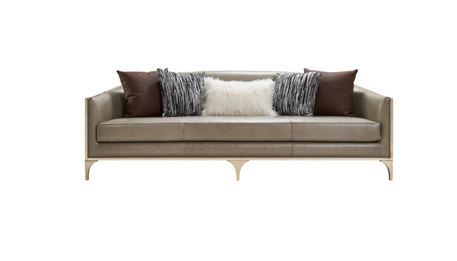 Luxury Rose Carved Leather and Solid Wood Sofa Set