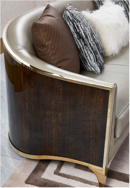 Luxury Rose Carved Leather and Solid Wood Sofa Set