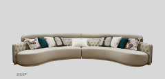 Luxury Curved Tufted Leather High-Back Sofa