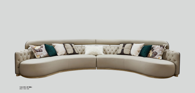 Luxury Curved Tufted Leather High-Back Sofa
