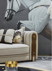 Luxury Curved Tufted Leather High-Back Sofa