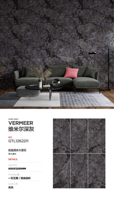 Vermeer Dark Grey Fully Polished Glazed Tile